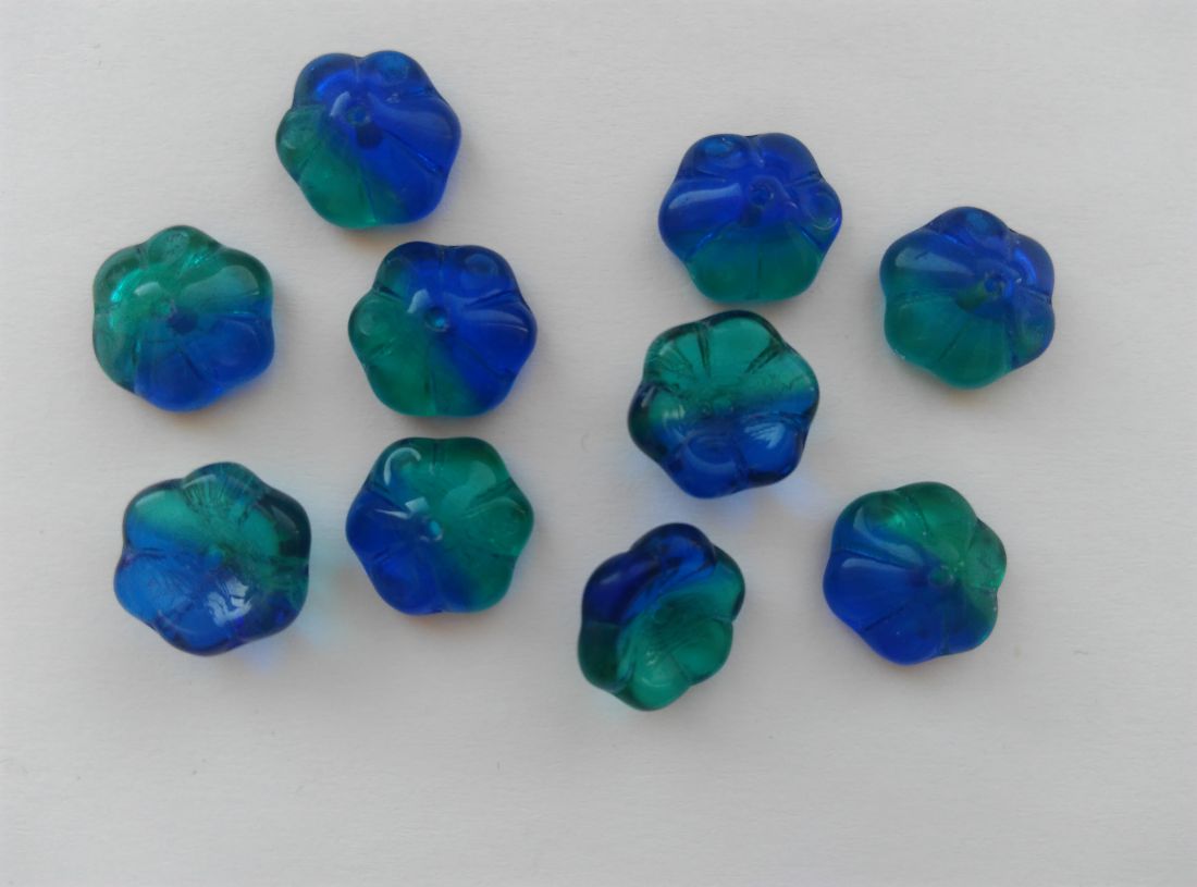 Cseh üveggyöngy, gyöngykupak - 12mm - kék-zöld - 10 db / csomag